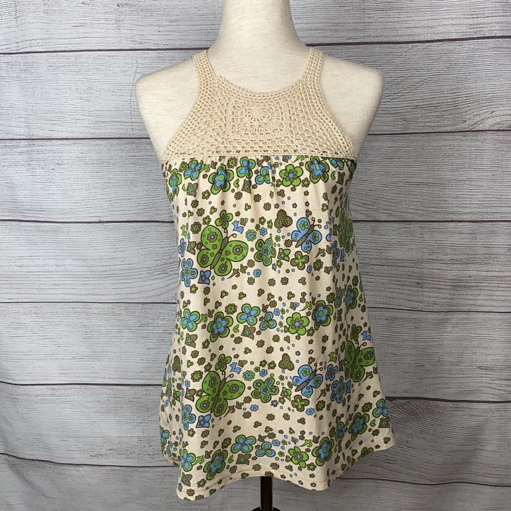 FANG Cotton Sleeveless Crocheted Trim Top